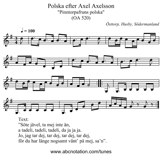 Polska efter Axel Axelsson - staff notation