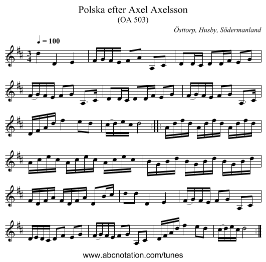 Polska efter Axel Axelsson - staff notation
