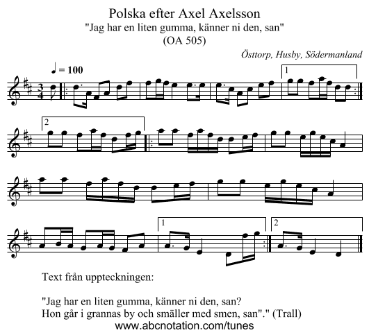 Polska efter Axel Axelsson - staff notation