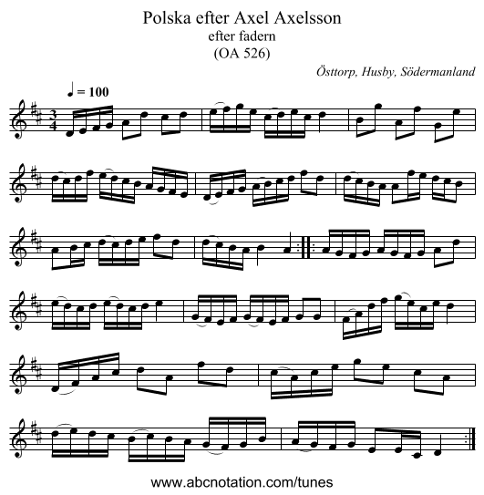 Polska efter Axel Axelsson - staff notation