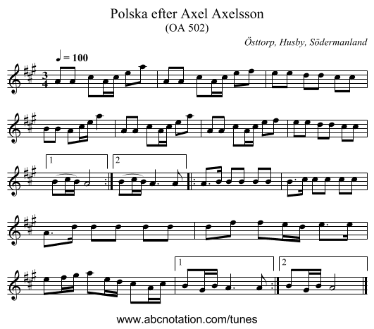 Polska efter Axel Axelsson - staff notation