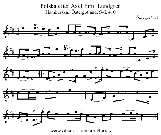 Polska efter Axel Emil Lundgren - staff notation