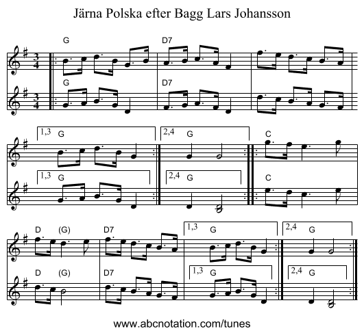 Polska efter Bagg Lars Johansson, J&auml;rna - staff notation