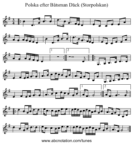 Polska efter Båtsman Däck (Storpolskan) - staff notation