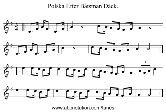 Polska Efter Båtsman Däck. - staff notation