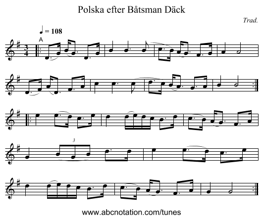 Polska efter B&aring;tsman D&auml;ck - staff notation
