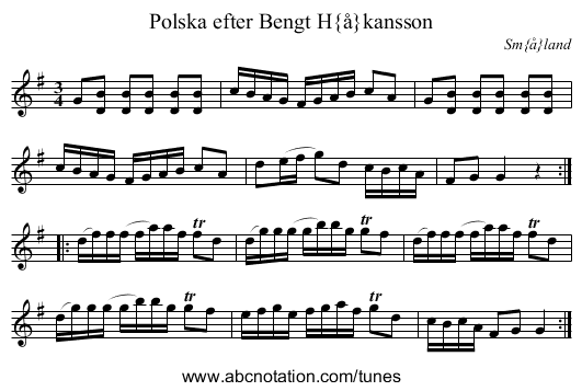 Polska efter Bengt H&aring;kansson - staff notation