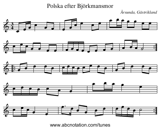 Polska efter Björkmansmor - staff notation