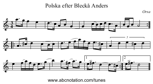 Polska efter Bleckå Anders - staff notation