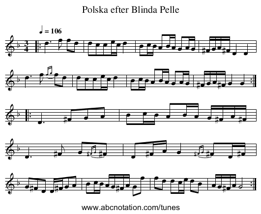 Polska efter Blinda Pelle - staff notation