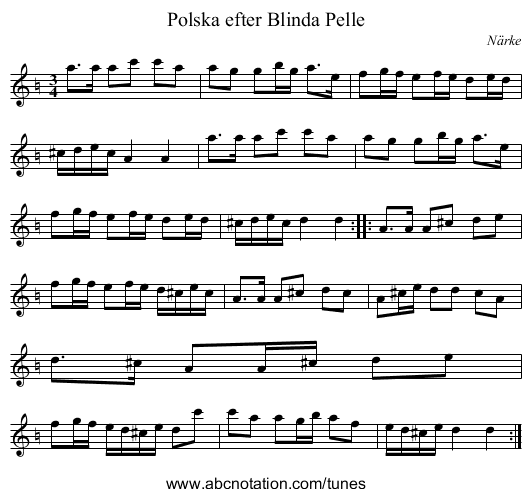 Polska efter Blinda Pelle - staff notation
