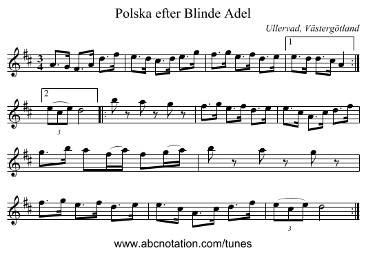Polska efter Blinde Adel - staff notation