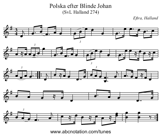 Polska efter Blinde Johan - staff notation