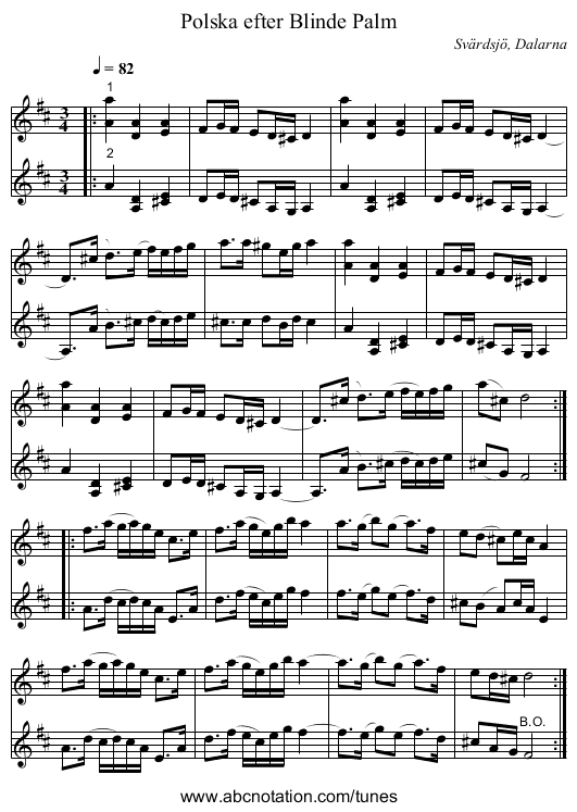 Polska efter Blinde Palm - staff notation
