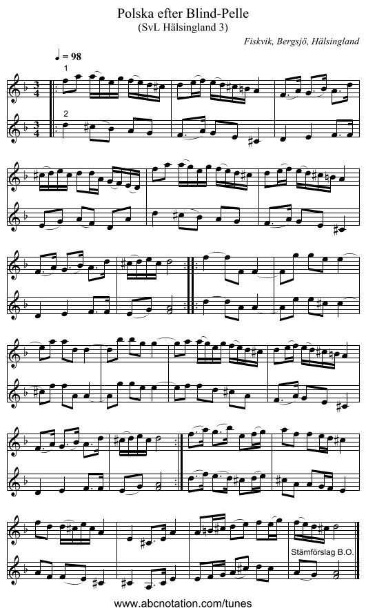 Polska efter Blind-Pelle - staff notation