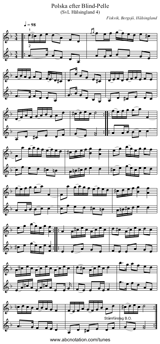 Polska efter Blind-Pelle - staff notation