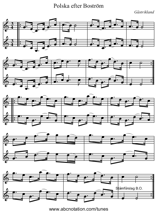 Polska efter Boström - staff notation