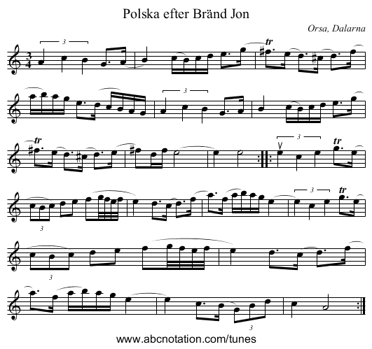 Polska efter Bränd Jon - staff notation