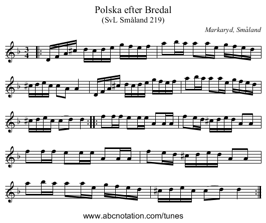 Polska efter Bredal - staff notation