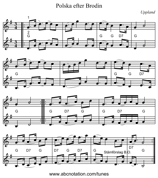 Polska efter Brodin - staff notation