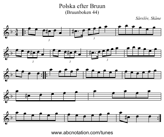 Polska efter Bruun - staff notation