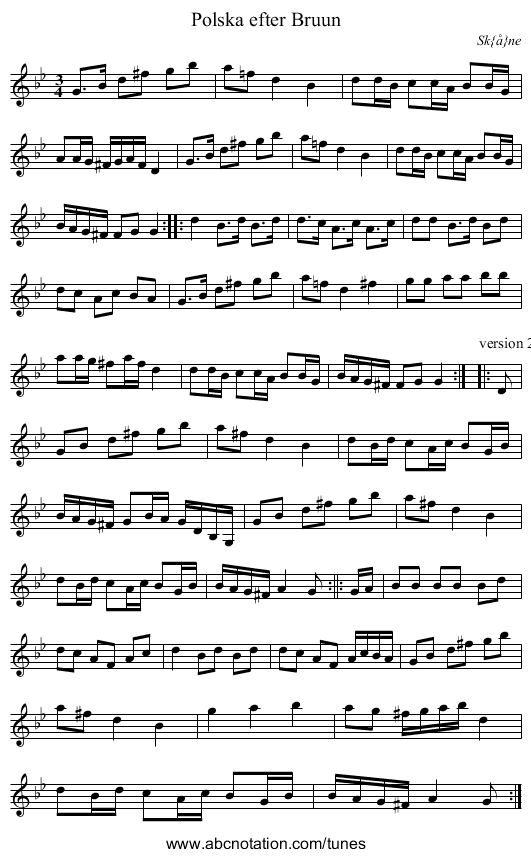 Polska efter Bruun - staff notation