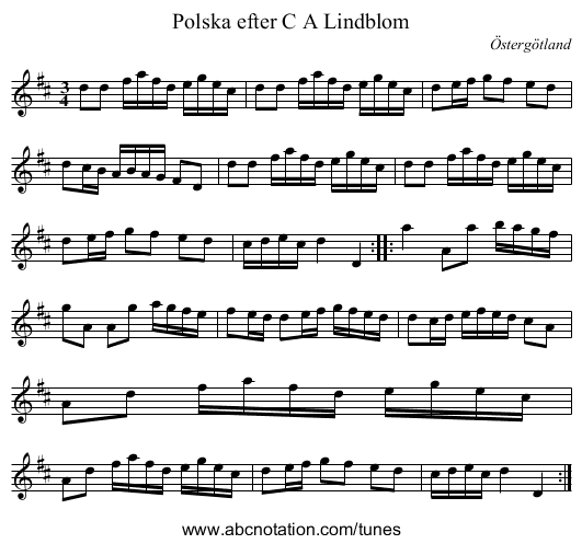 Polska efter C A Lindblom - staff notation