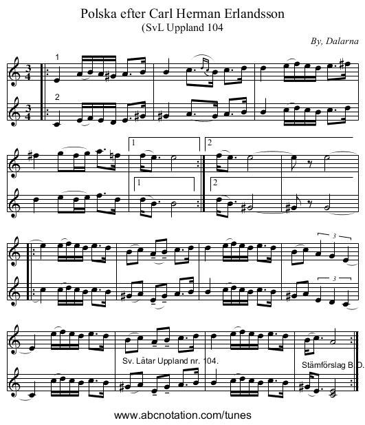 Polska efter Carl Herman Erlandsson - staff notation