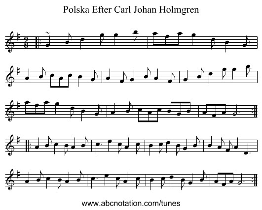 Polska Efter Carl Johan Holmgren - staff notation