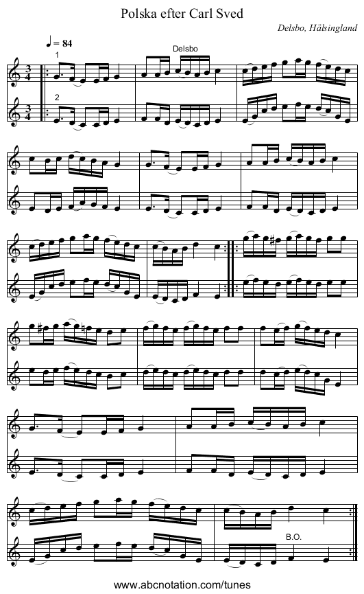 Polska efter Carl Sved - staff notation