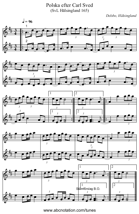 Polska efter Carl Sved - staff notation