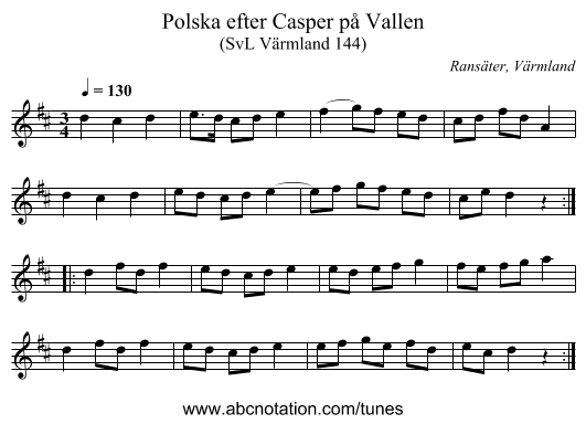 Polska efter Casper på Vallen - staff notation
