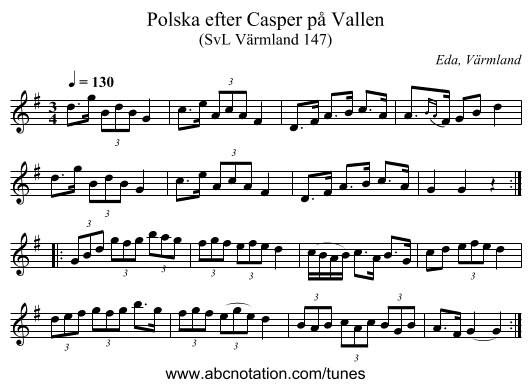 Polska efter Casper på Vallen - staff notation