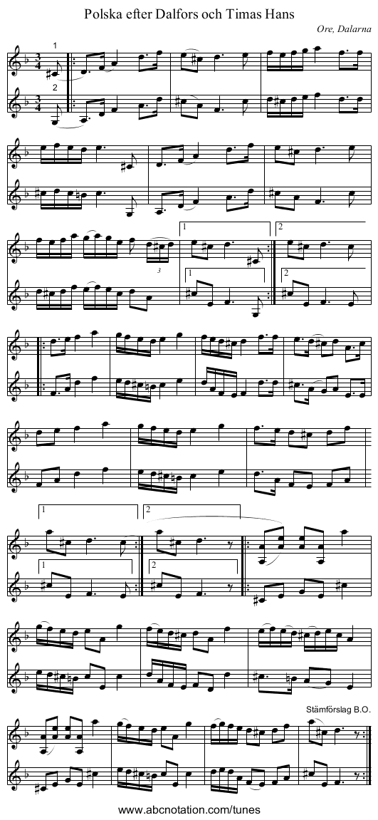 Polska efter Dalfors och Timas Hans - staff notation