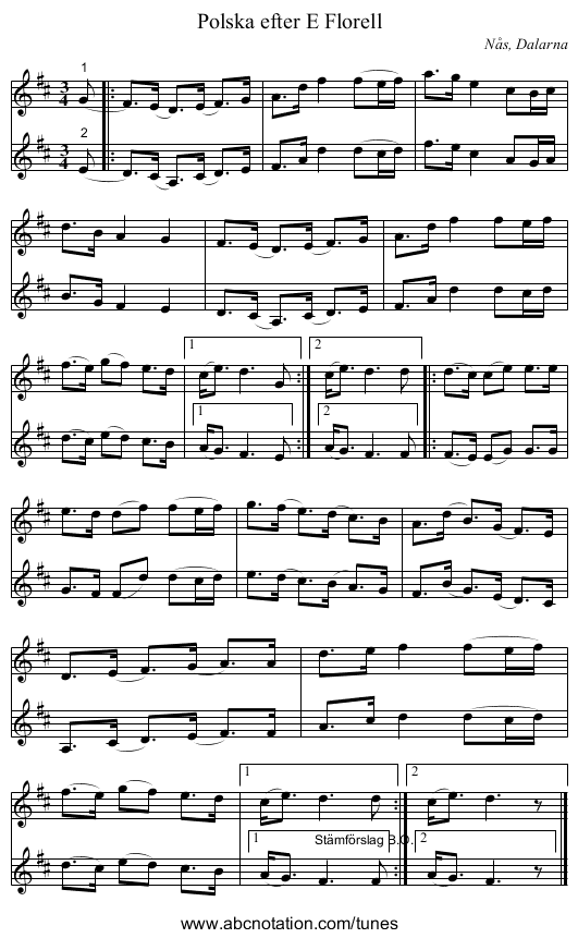 Polska efter E Florell - staff notation