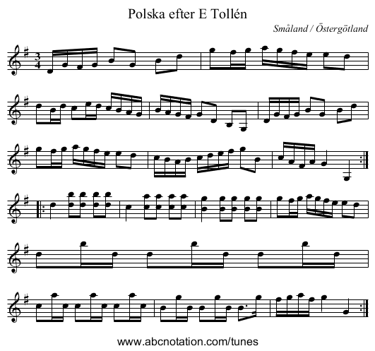 Polska efter E Tollén - staff notation