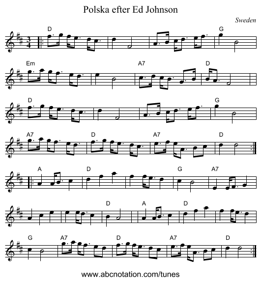 Polska efter Ed Johnson - staff notation