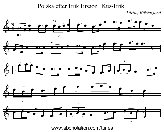 Polska efter Erik Ersson Kus-Erik - staff notation