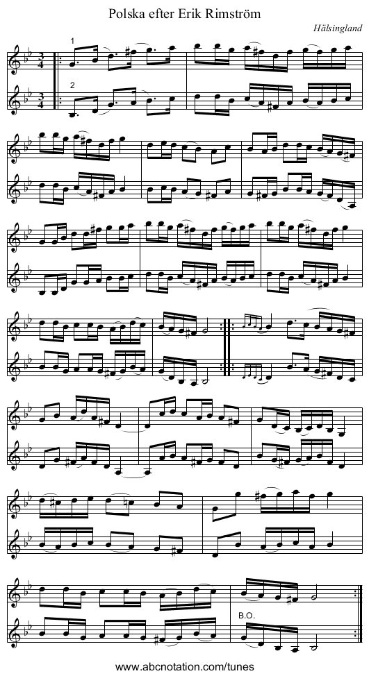 Polska efter Erik Rimström - staff notation