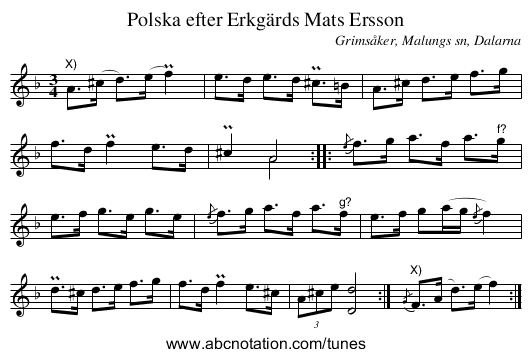 Polska efter Erkgärds Mats Ersson - staff notation