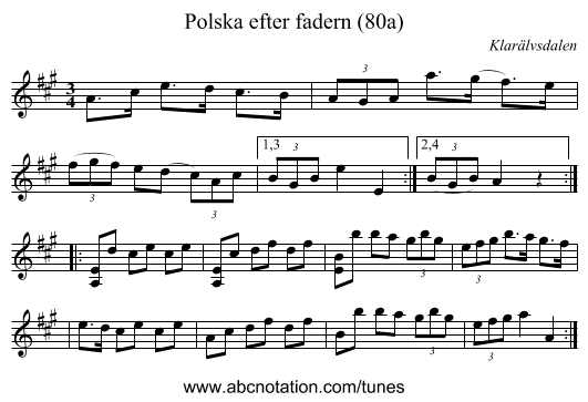 Polska efter fadern (80a) - staff notation
