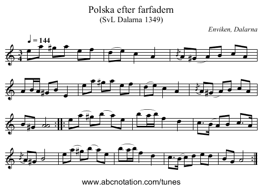 Polska efter farfadern - staff notation