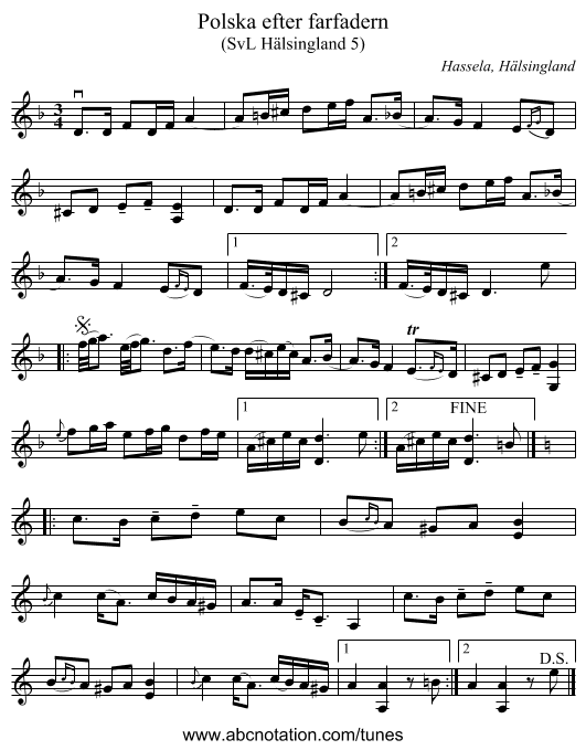 Polska efter farfadern - staff notation