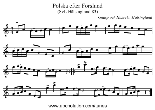 Polska efter Forslund - staff notation