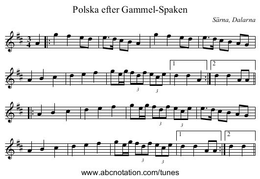 Polska efter Gammel-Spaken - staff notation