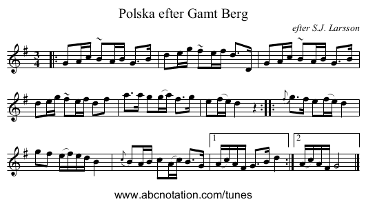 Polska efter Gamt Berg - staff notation