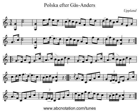 Polska efter Gås-Anders - staff notation