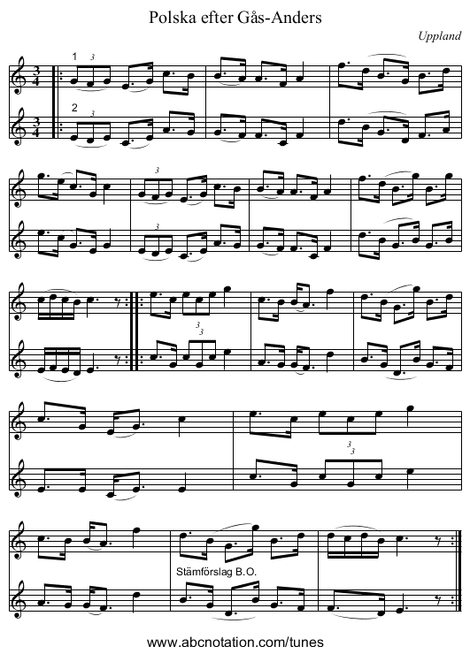 Polska efter Gås-Anders - staff notation