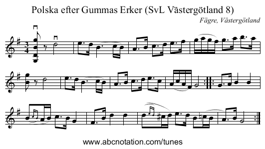 Polska efter Gummas Erker (SvL Västergötland 8) - staff notation