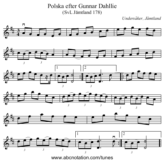 Polska efter Gunnar Dahllie - staff notation